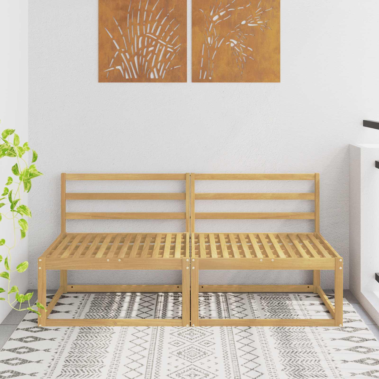 Udendørs mellemsofa i massivt akacietræ - hvid, 158 × 83 × 73 cm (2 stk.)