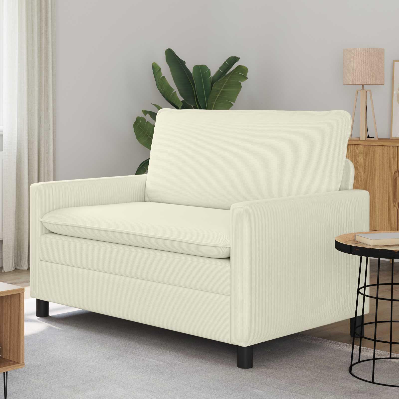 Sofa i corduroy - cremefarvet 2‑personers, 126 × 81 × 87,5 cm