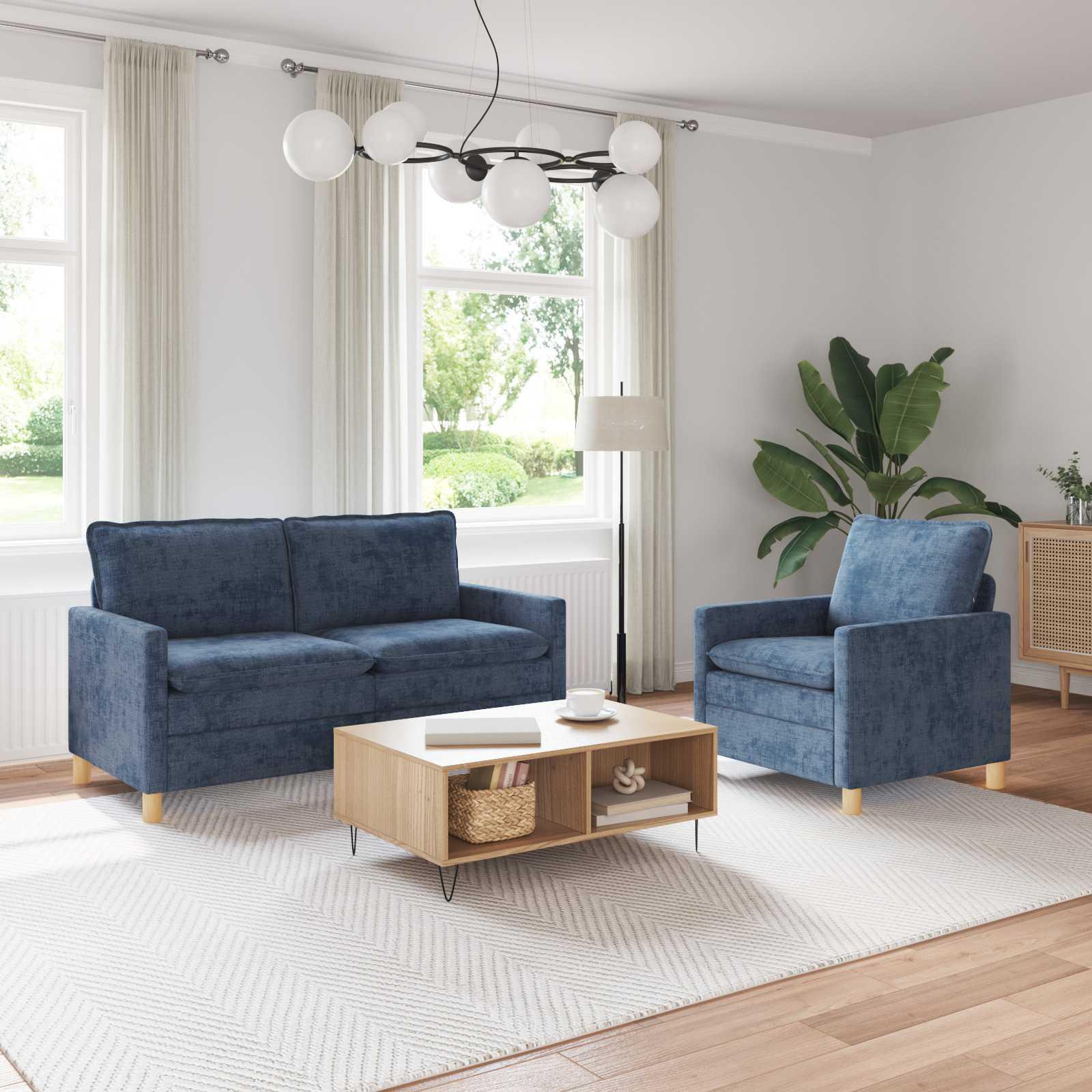 Sofa Sæt 2 stk Blå Polyester