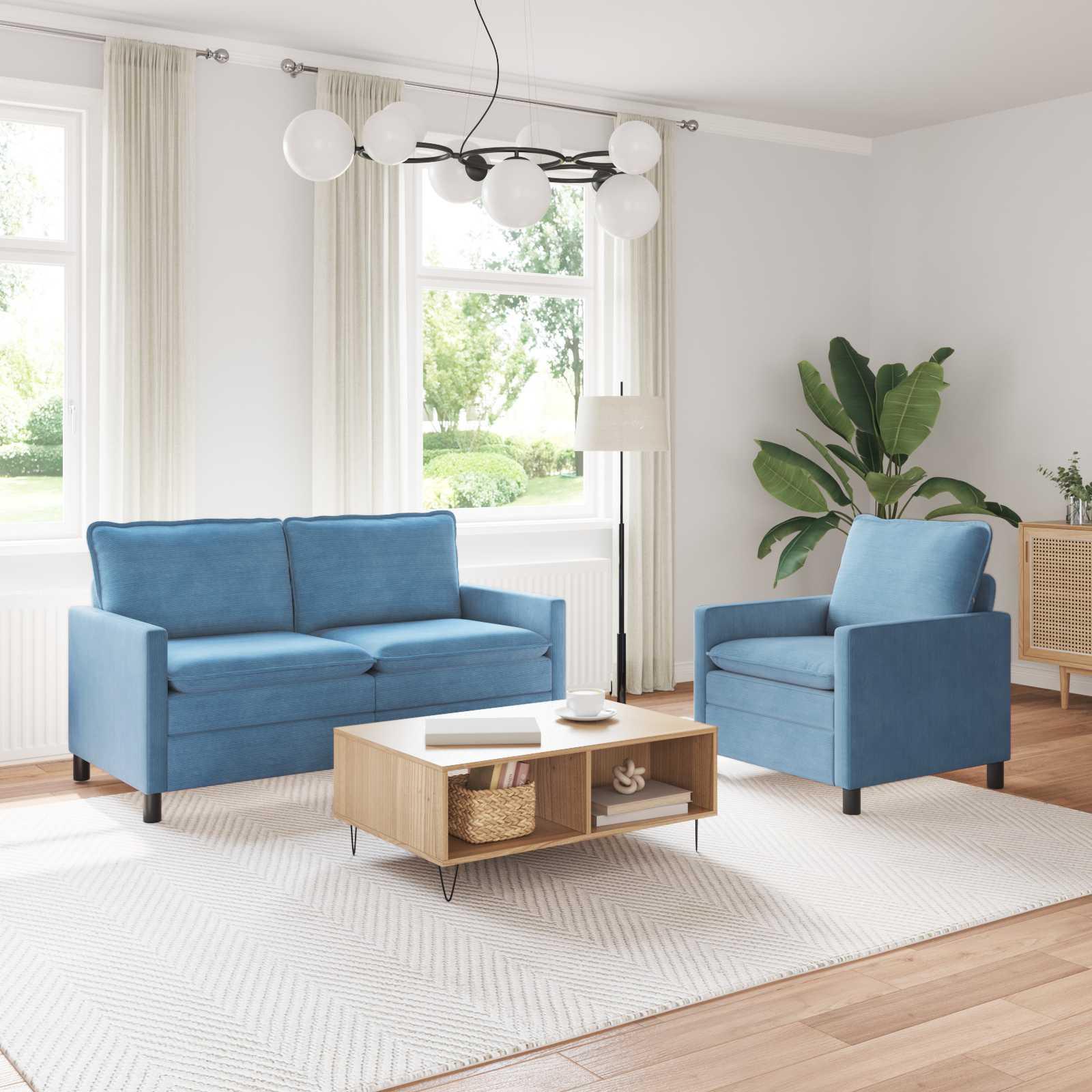 Sofa Sæt 2 stk Blå Stof