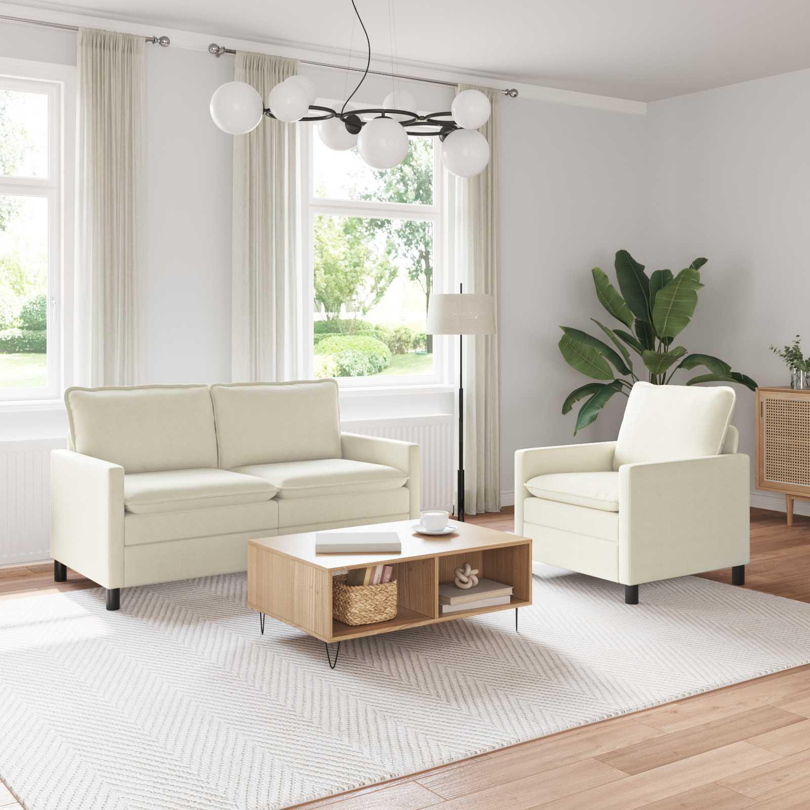 Sofasæt i cremefarvet corduroy - 2-pers. sofa + lænestol