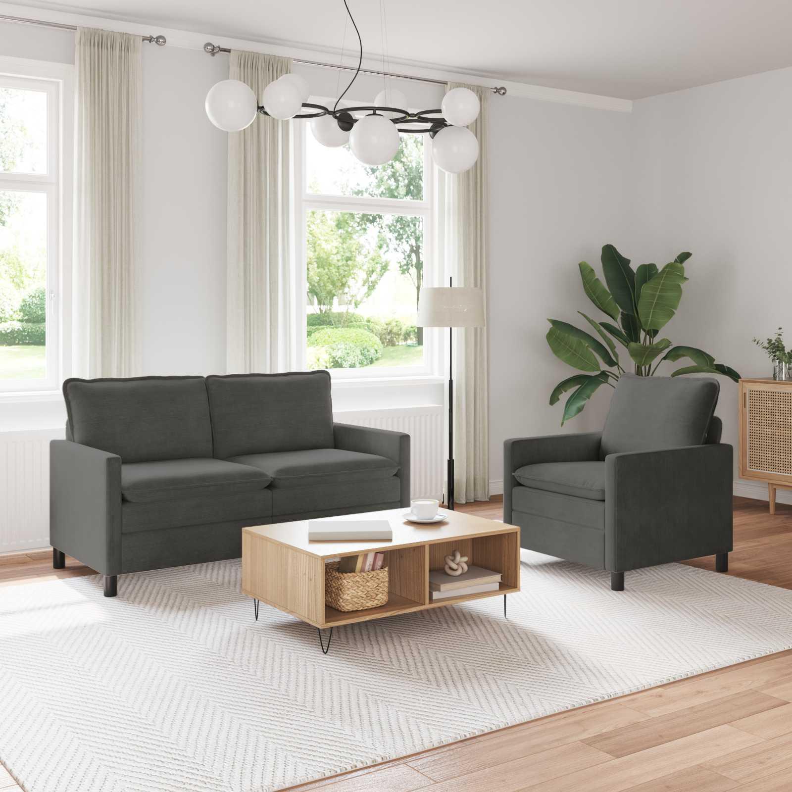 Sofa Sæt 2 stk Mørkegrå Stof