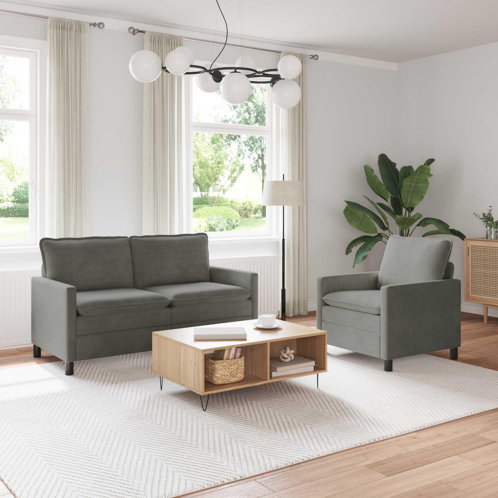 Sofa Sæt 2 stk Lysegrå Stof