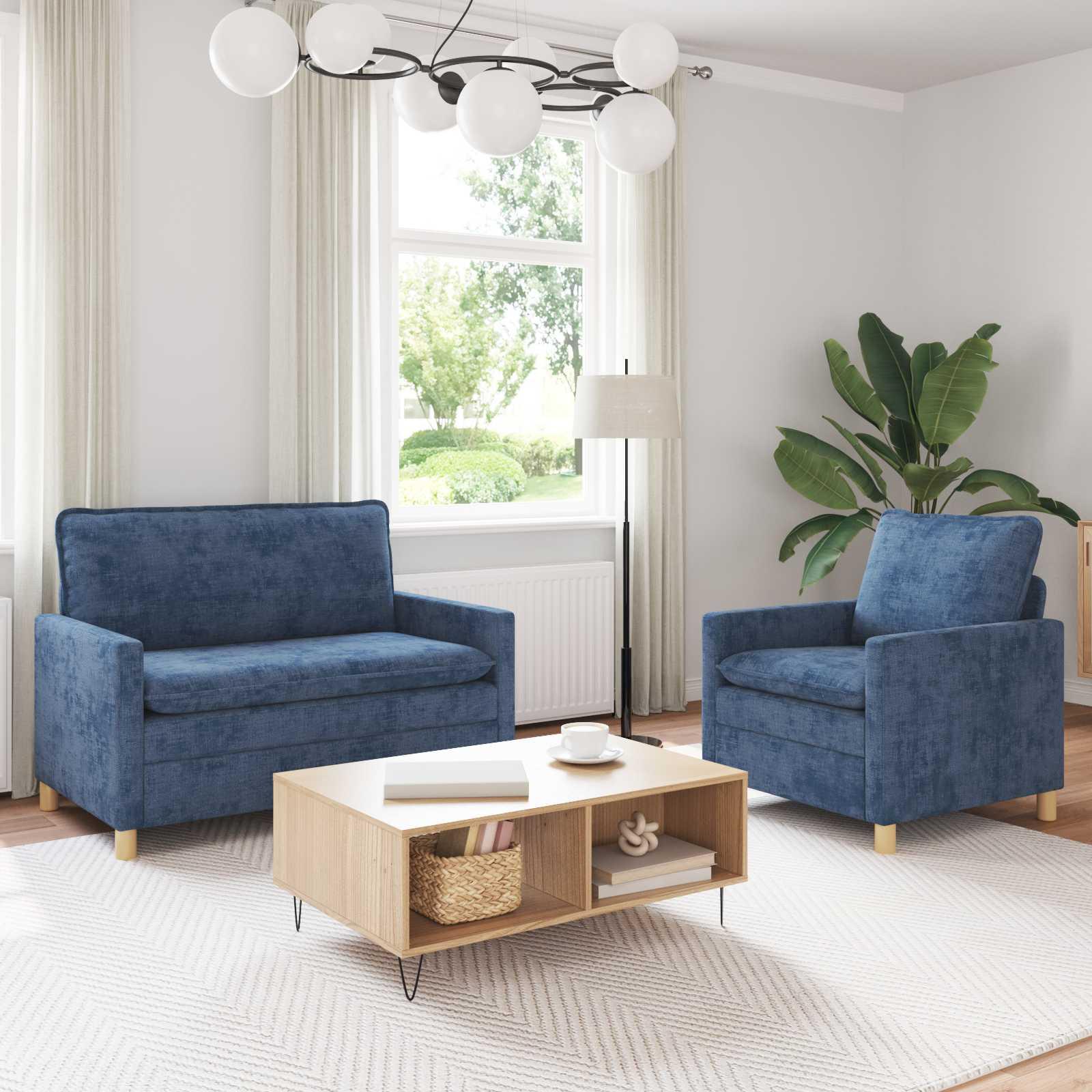 Sofa Sæt 2 stk Blå Polyester