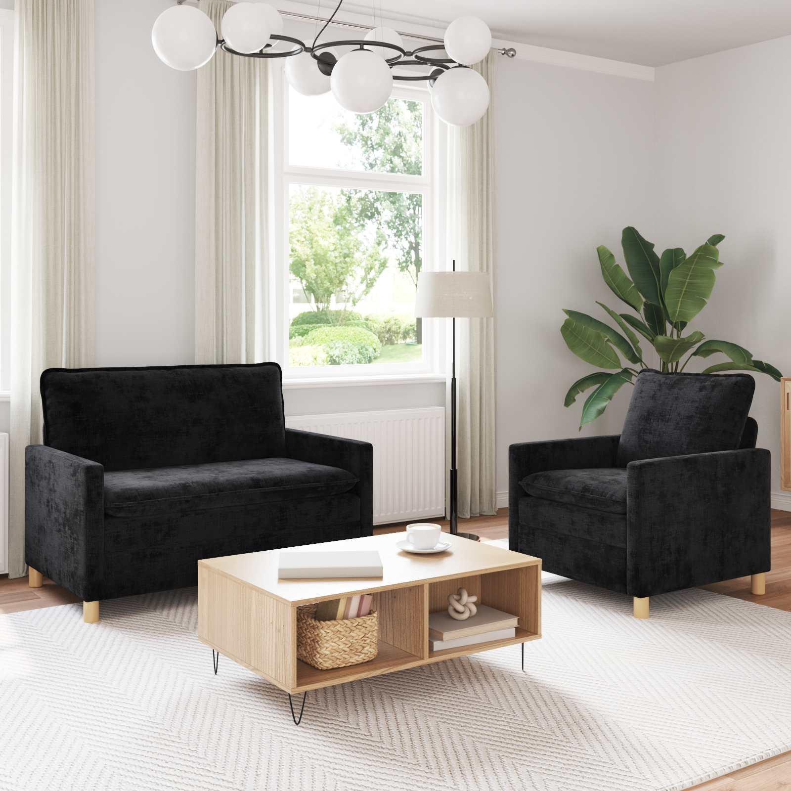 Sofa Sæt 2 stk Sort Polyester