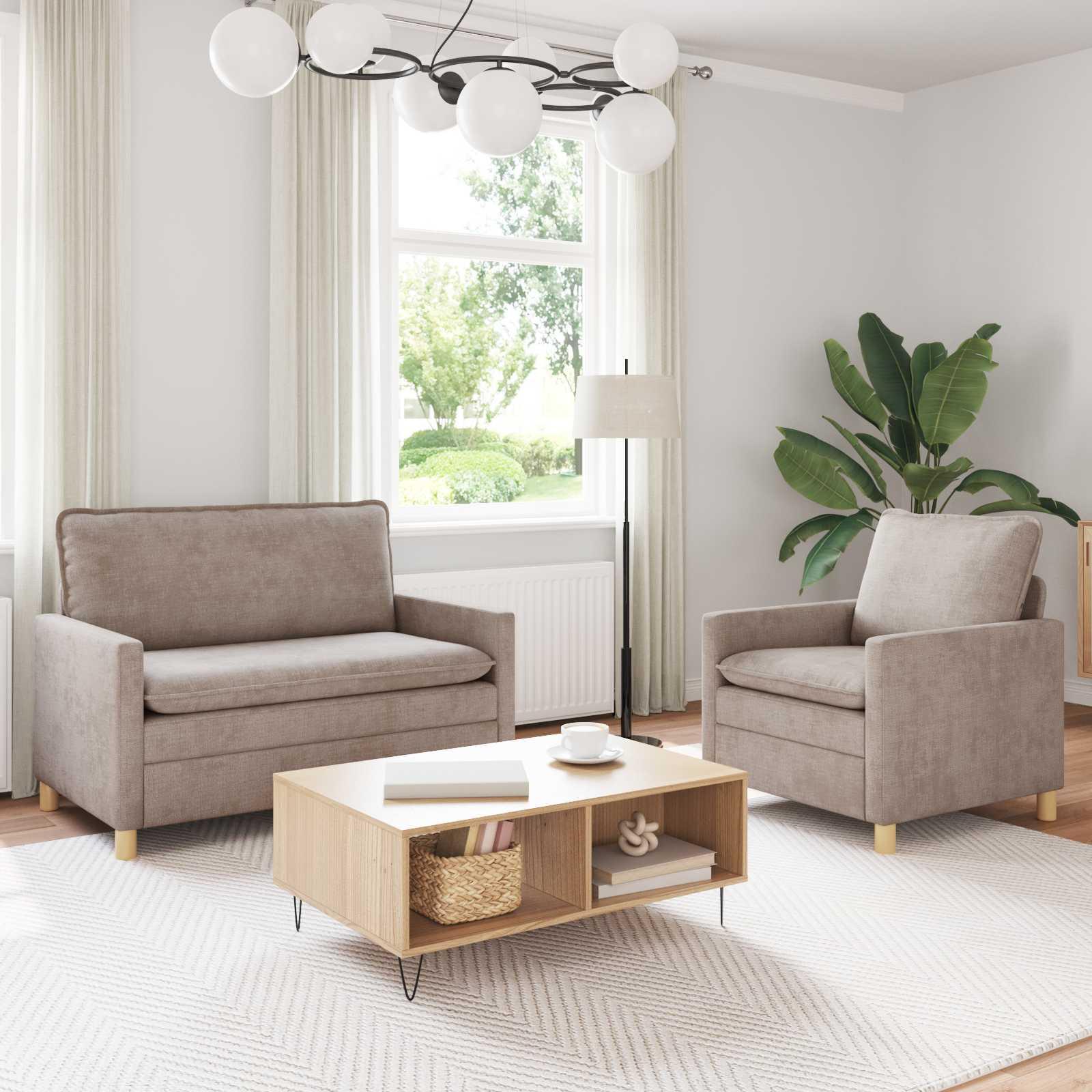 Sofa sæt i beige polyester - 1- og 2-personers, moderne design