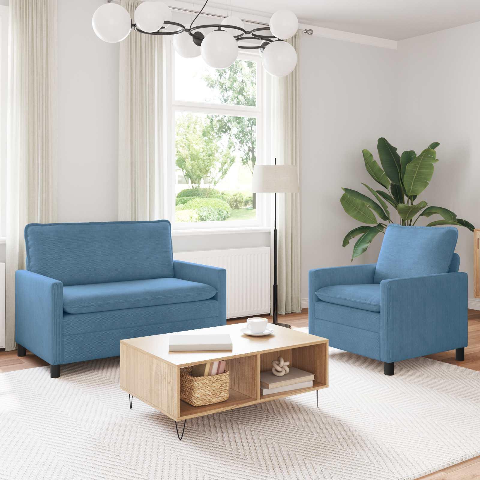 Sofa Sæt 2 stk Blå Stof