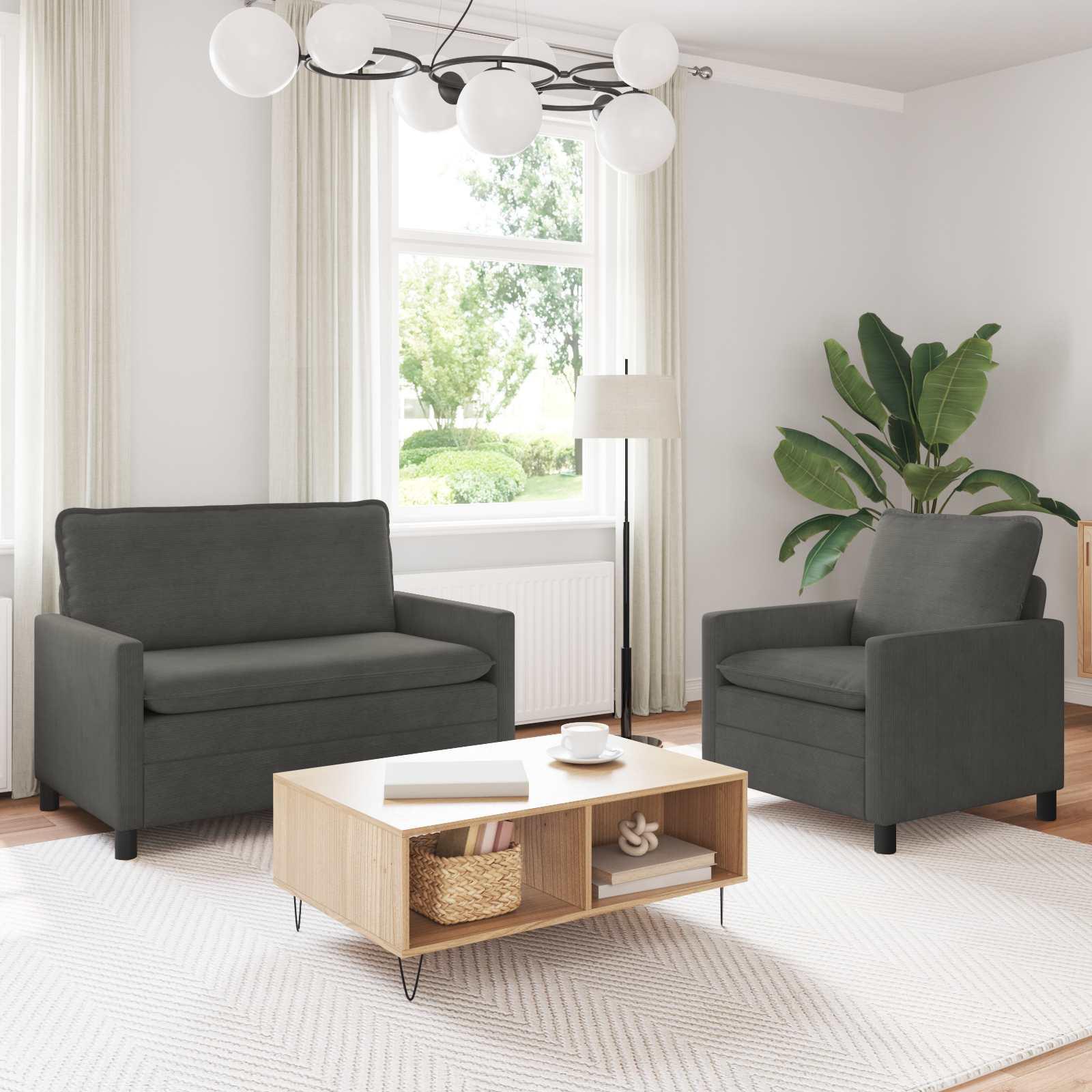 Sofa Sæt 2 stk Mørkegrå Stof