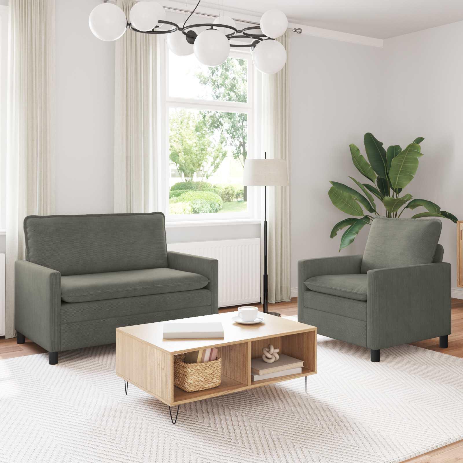 Sofa Sæt 2 stk Lysegrå Stof