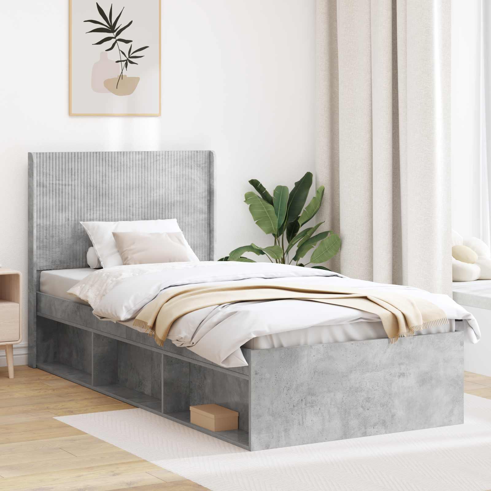 Sengestel med opbevaring og hovedgærde Betongrå 75 x 190 cm