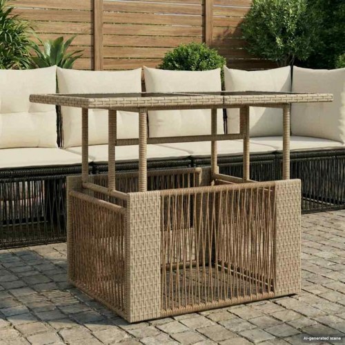 Havemøbel Bord Beige 100 x 55 x 37 cm PE Rattan og Glas