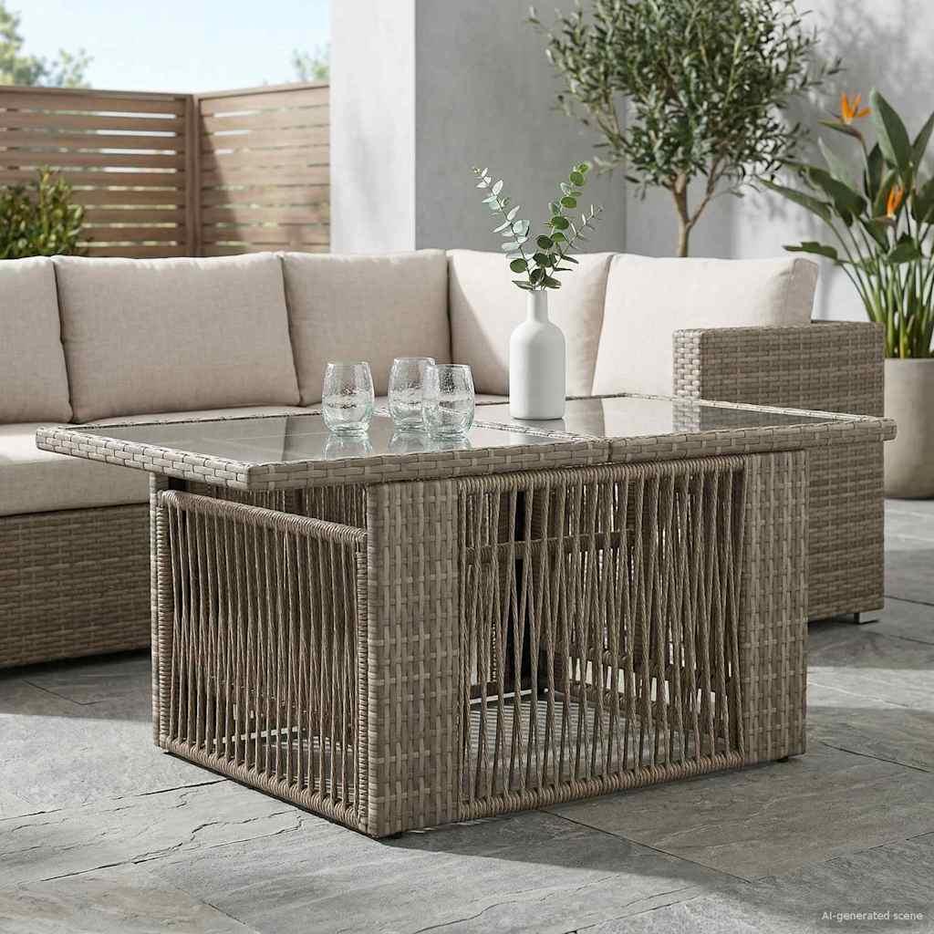 Havemøbel Bord Grå 100 x 55 x 37 cm PE Rattan og Glas