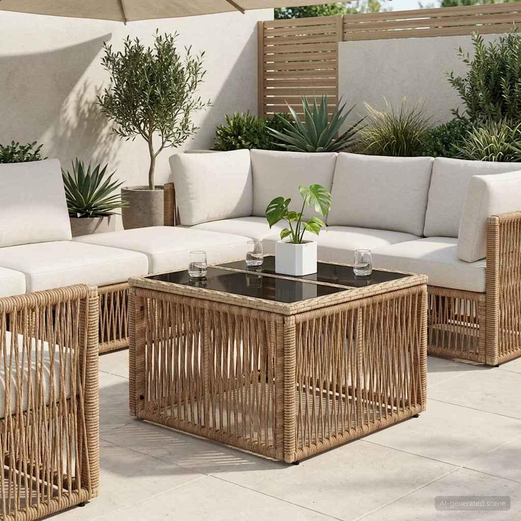 Havemøbel Bord Beige og sort 55 x 55 x 37 cm PE Rattan og Glas