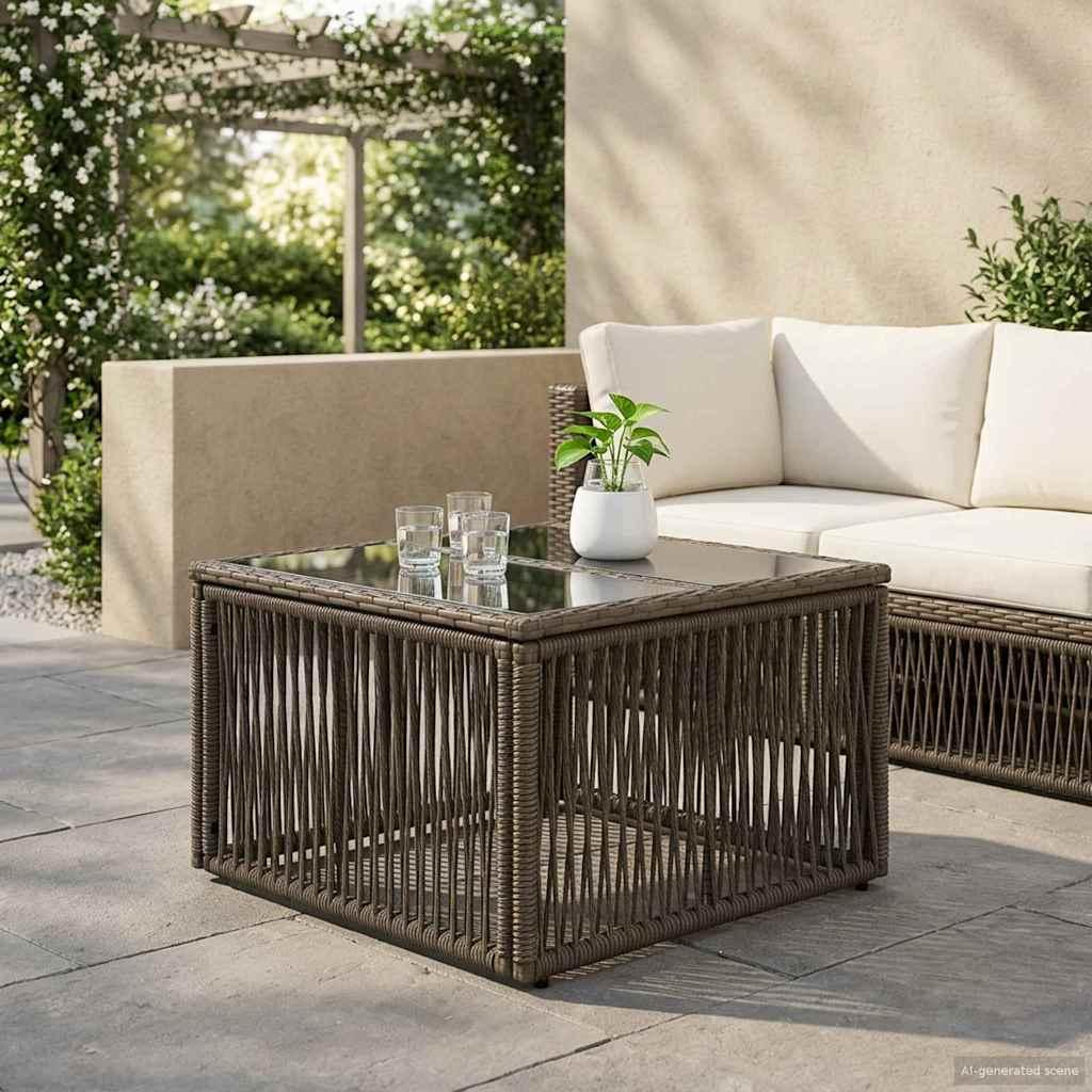 Havemøbel Bord Grå og sort 55 x 55 x 37 cm PE Rattan og Glas