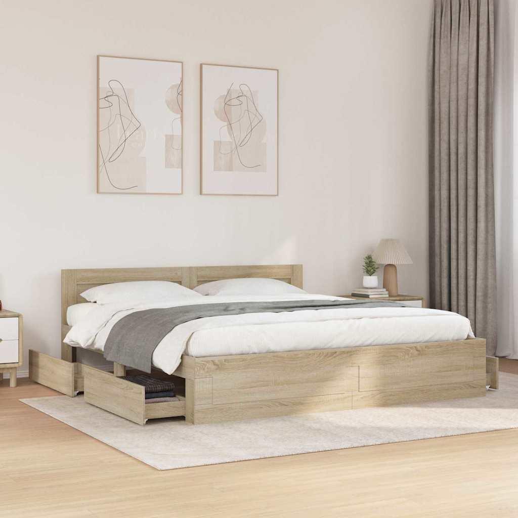 Sengestel med skuffe 2 stk Sonoma 193 x 203 cm Konstrueret træ