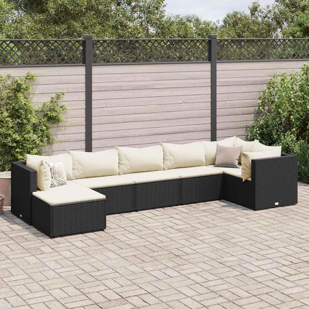 Loungesæt til haven 7 dele med hynder polyrattan sort