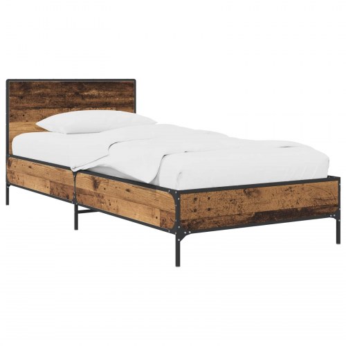 Sengestel med hovedgærde i gammelt træ - 80 x 200 cm