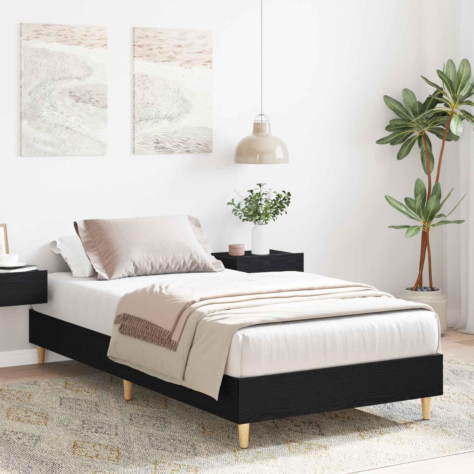Sengestel i sort eg 80 x 200 cm - konstrueret træ med fast lamelbund