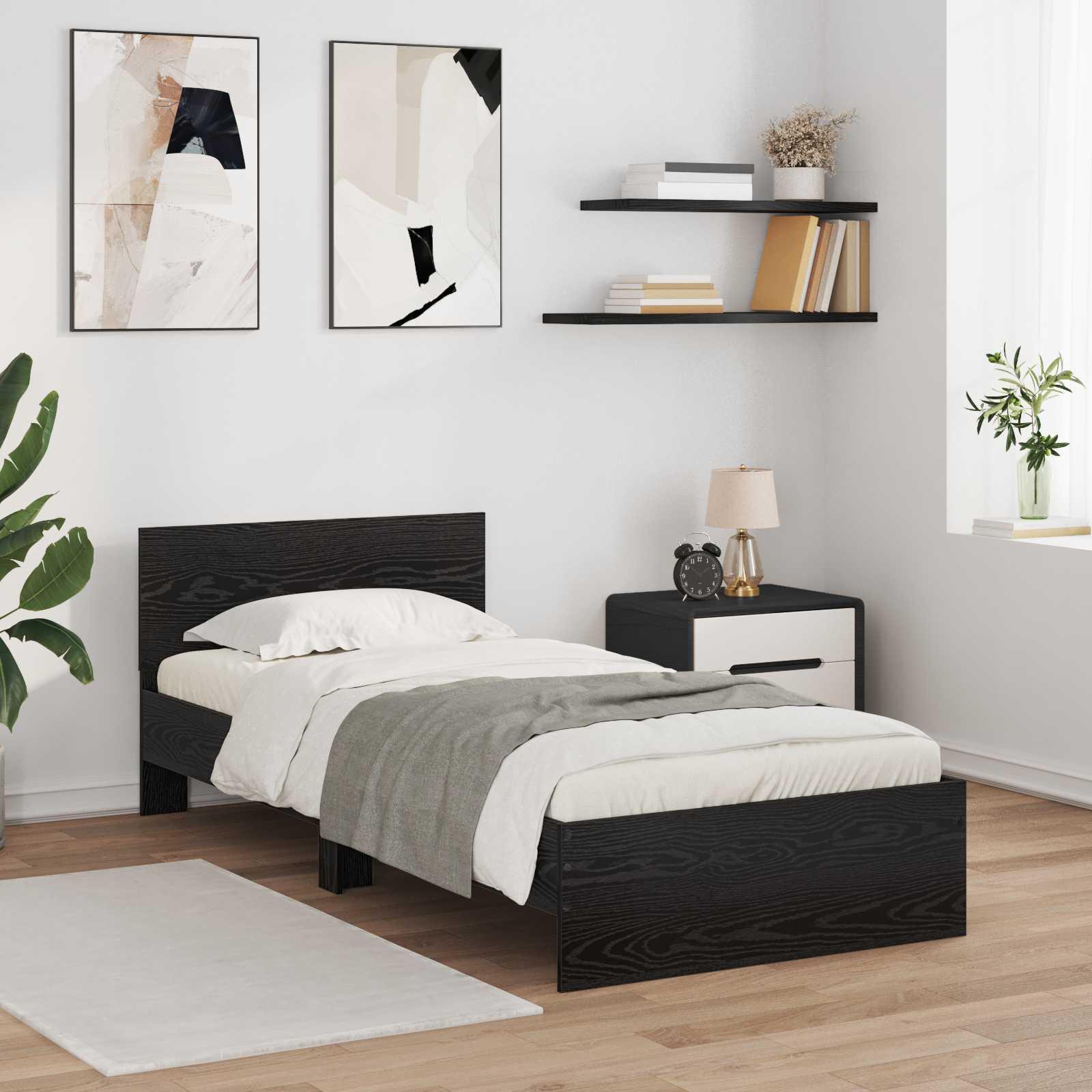 Senge ramme med LED Sort eg 80 x 200 cm Konstrueret træ