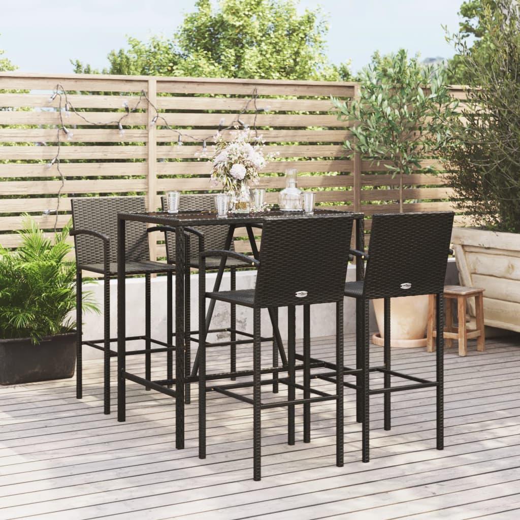Barsæt til haven - 5 dele i sort polyrattan med glasbord