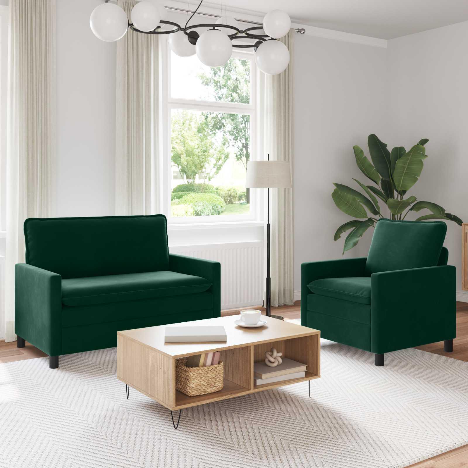 Sofa Sæt 2 stk Mørkegrøn Fløjl