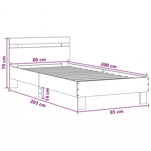 Sengeramme med LED - gammelt træ, 80 x 200 cm, konstrueret træ