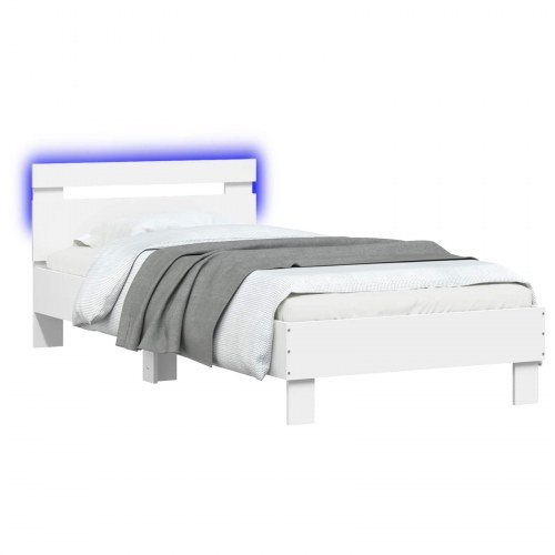 Sengeramme med LED - hvid 80 x 200 cm i konstrueret træ