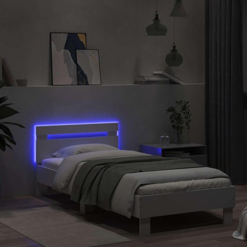 Sengeramme med LED - hvid 80 x 200 cm i konstrueret træ