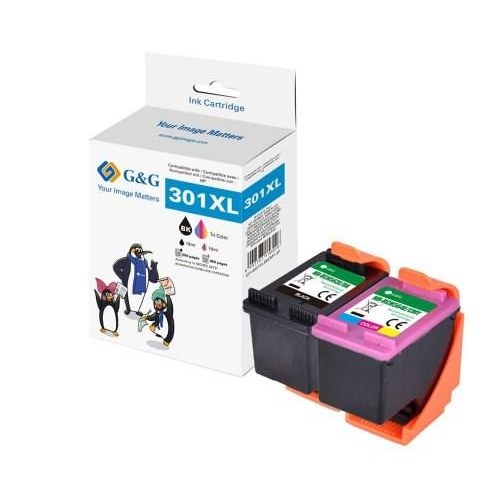 G&G 301XL kompatible blækpatroner - twin pack, høj kapacitet (BK + CMY) til HP
