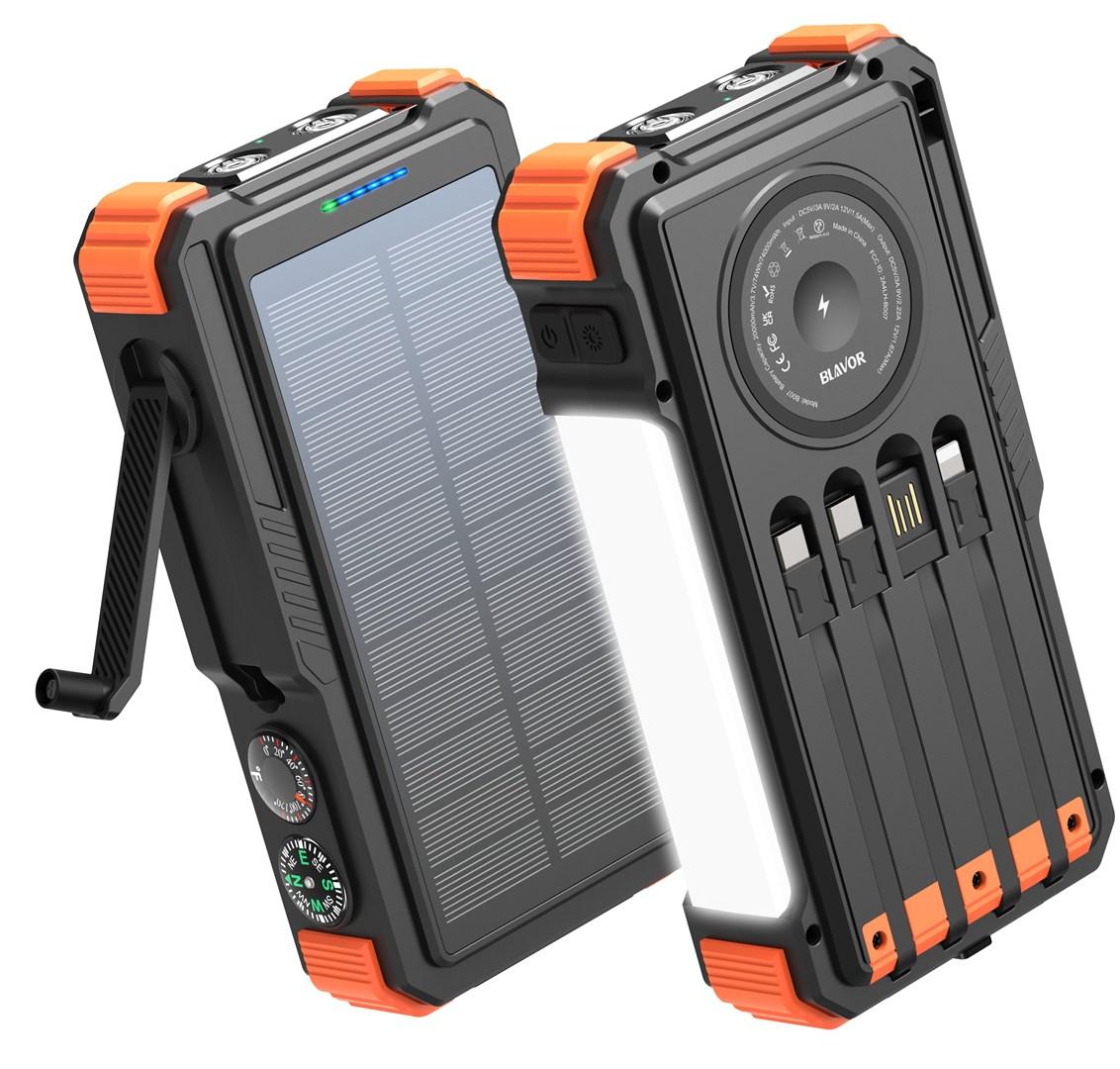 Extralink solcelle-powerbank 20.000 mAh - 20 W, håndsving, trådløs opladning, lampe