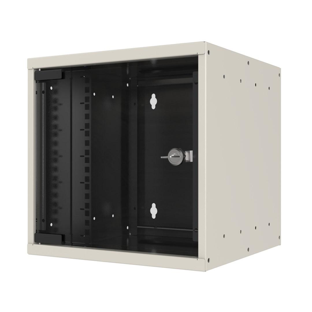 Væghængt 19" rackskab 6U - hvid, glaslåge, 30 kg