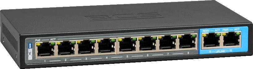 BCS B-SP0802G PoE-switch til 8 IP-kameraer - 10 porte