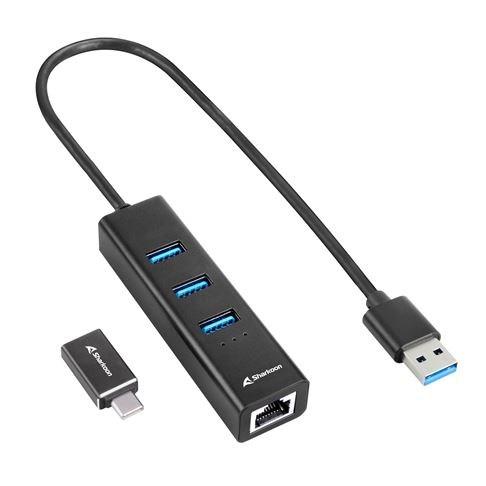 Sharkoon USB-C hub med 3x USB-A 3.2 Gen 1 og Gigabit Ethernet - Sort billede