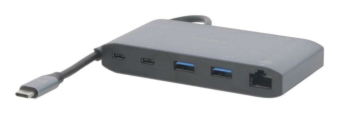 USB-C dockingstation med 4K HDMI, VGA, 2× USB-A, 2× USB-C, Gigabit LAN - grå