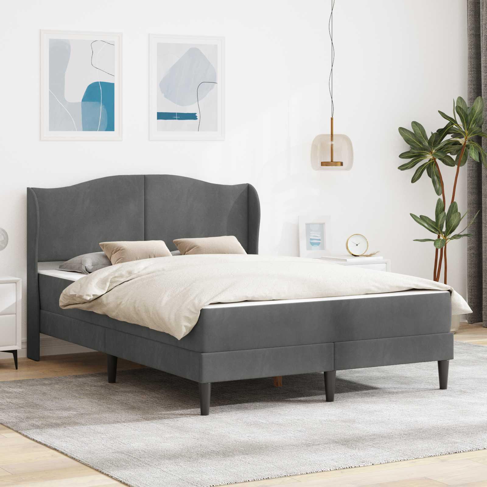 Sengestel med hovedgærde Mørkegrå 120 x 190 cm Fløjl