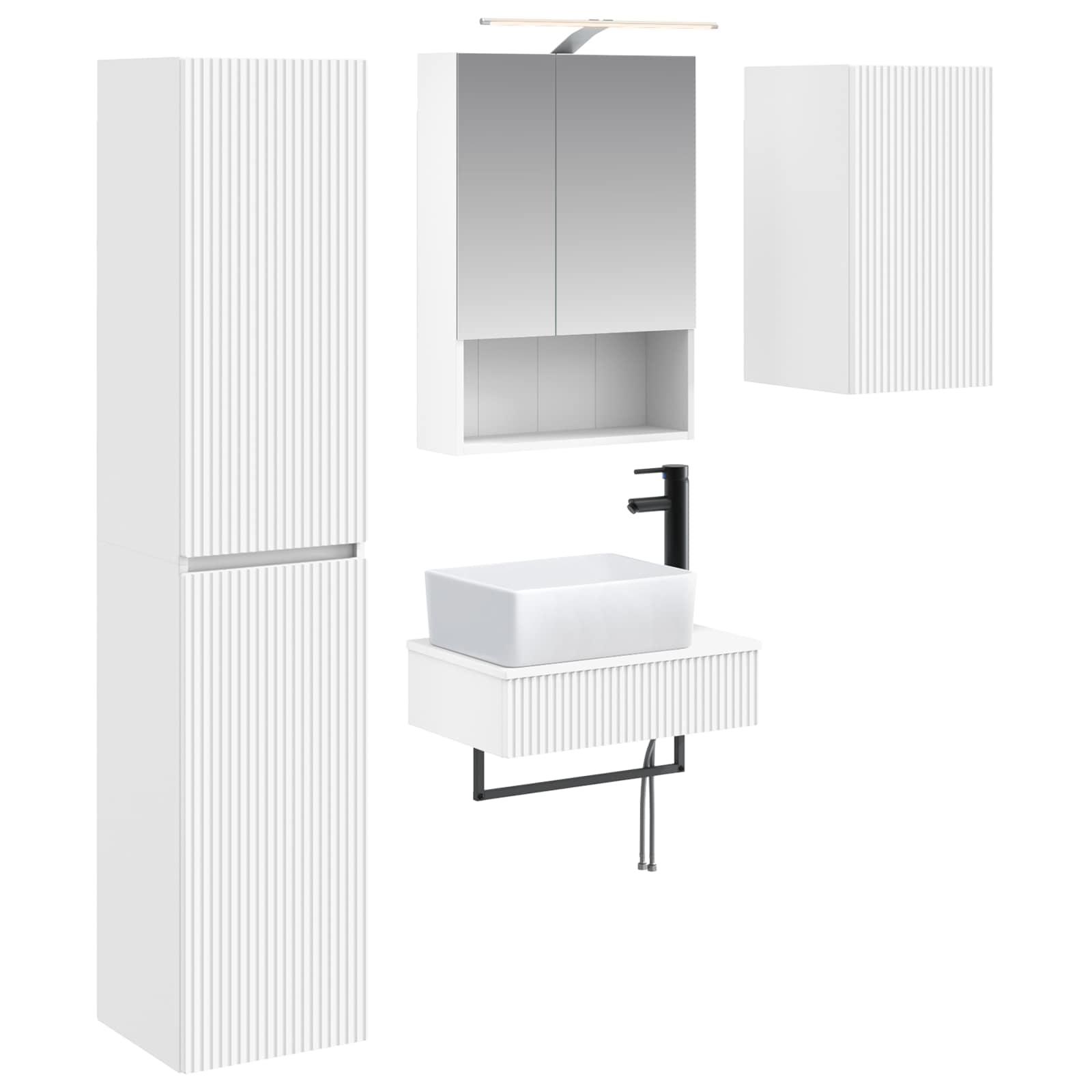 Badeværelsesmøbel sæt 5 stk Hvid Konstrueret træ og glas