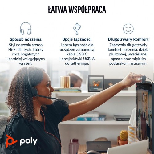 Poly Blackwire 3320 stereo headset til Microsoft Teams - USB‑C med USB‑A adapter