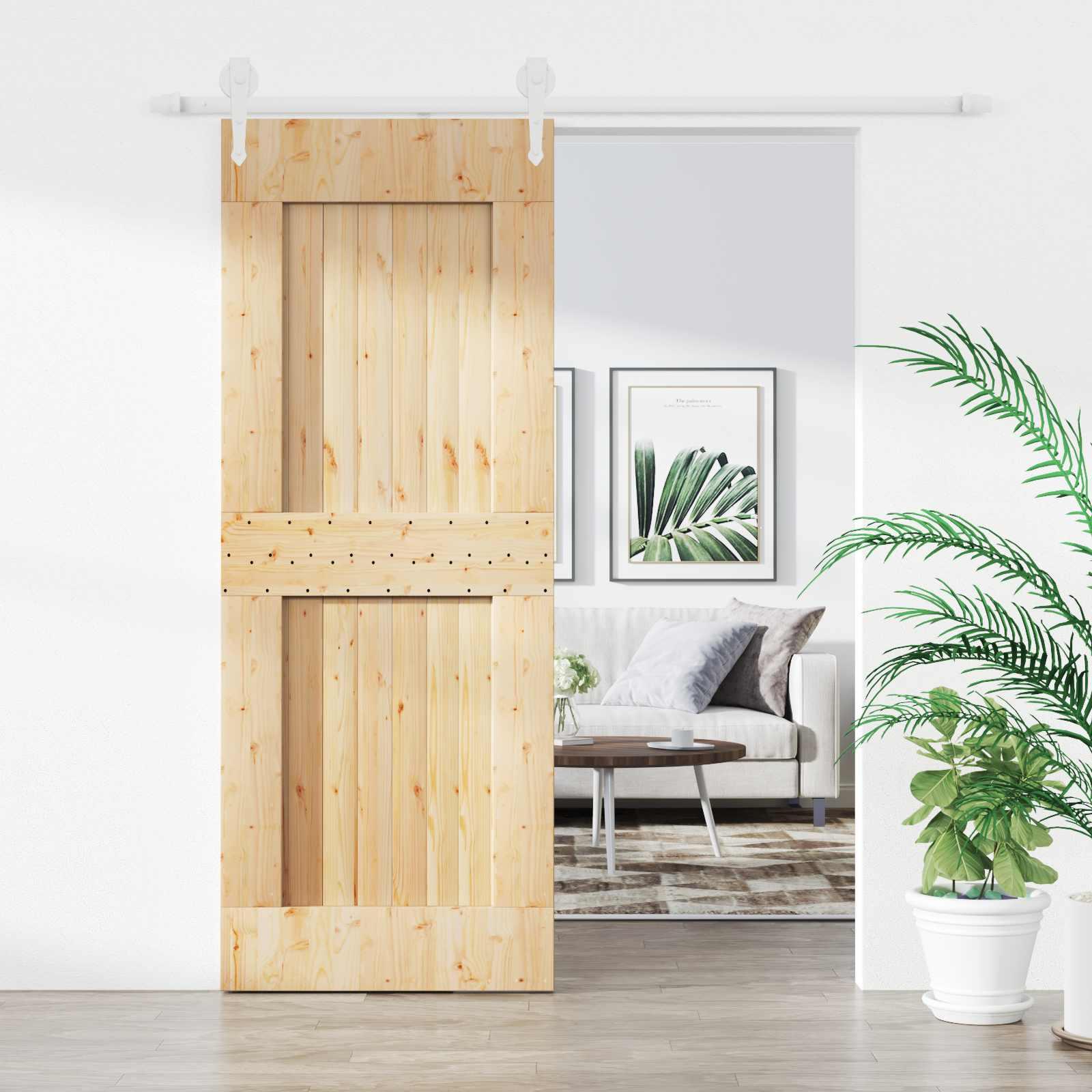 Skydedør Natur og hvid 80 x 210 cm Massivt Fyrretræ
