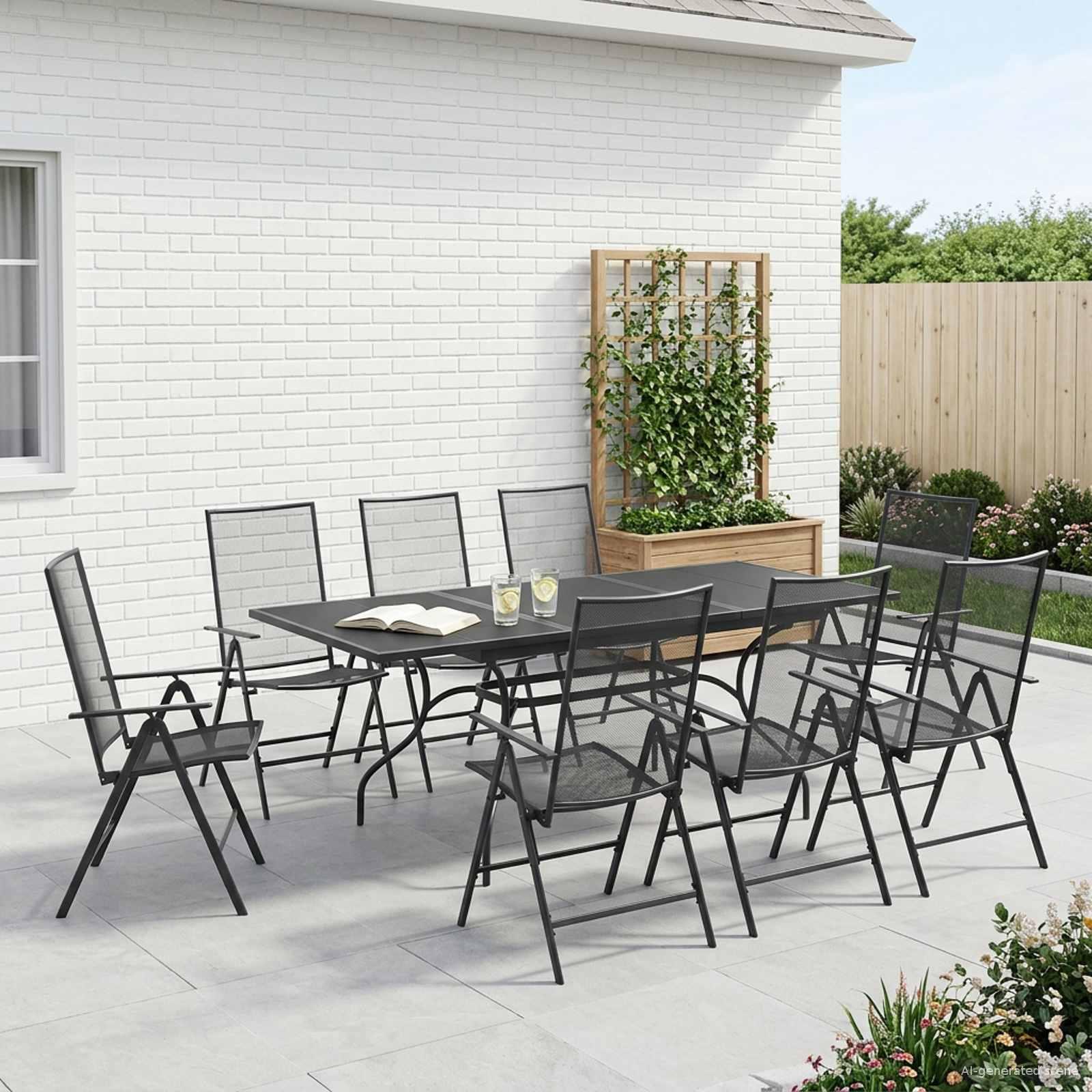 Have spisebordssæt til 8 personer - antracit, udtræksbord 212 × 90 × 76 cm i mesh og stål (9 dele)