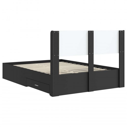 Sengestel med opbevaring og hovedgærde - sort 135 x 190 cm