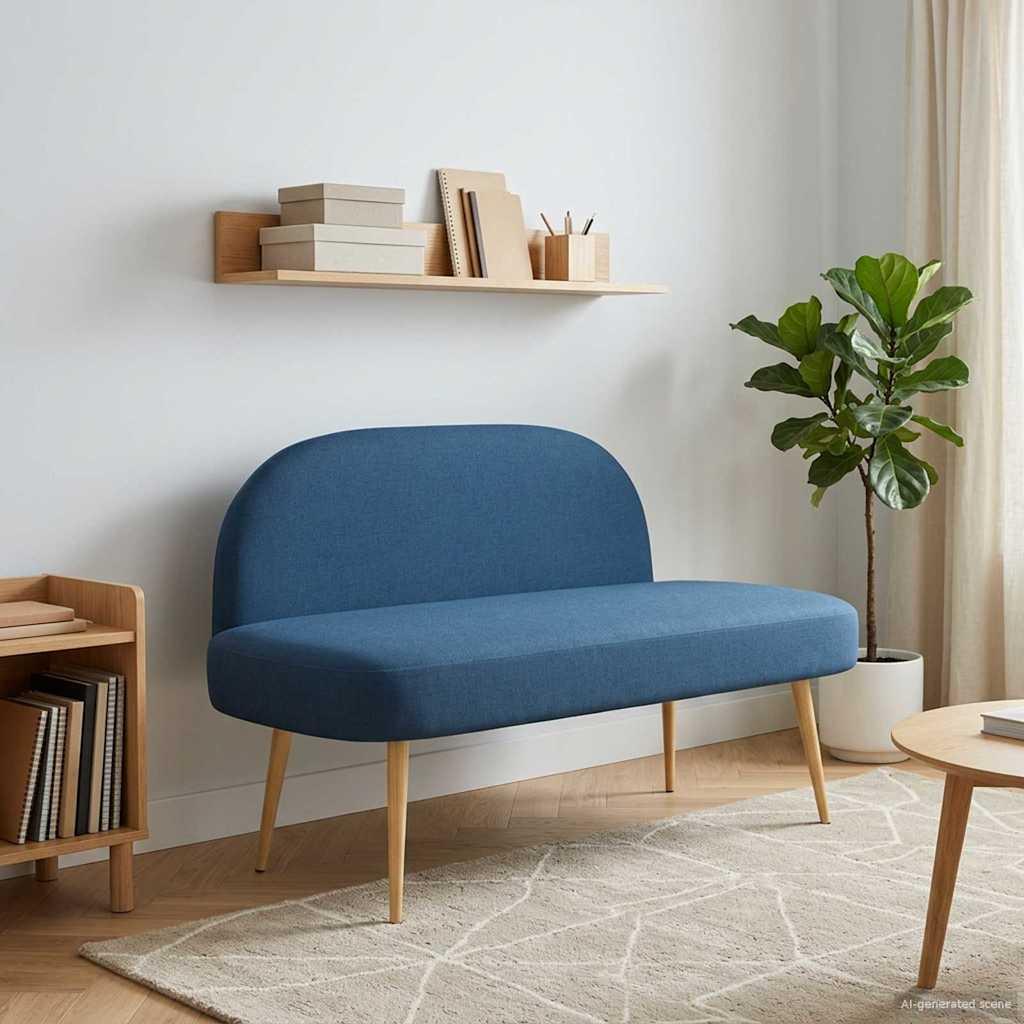 Polstret bænk med ryg Blå 110 x 60 x 76 cm Polyester