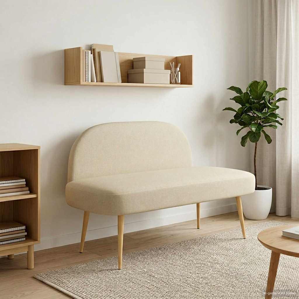 Polstret bænk med ryg Cremefarvet 110 x 60 x 76 cm Polyester
