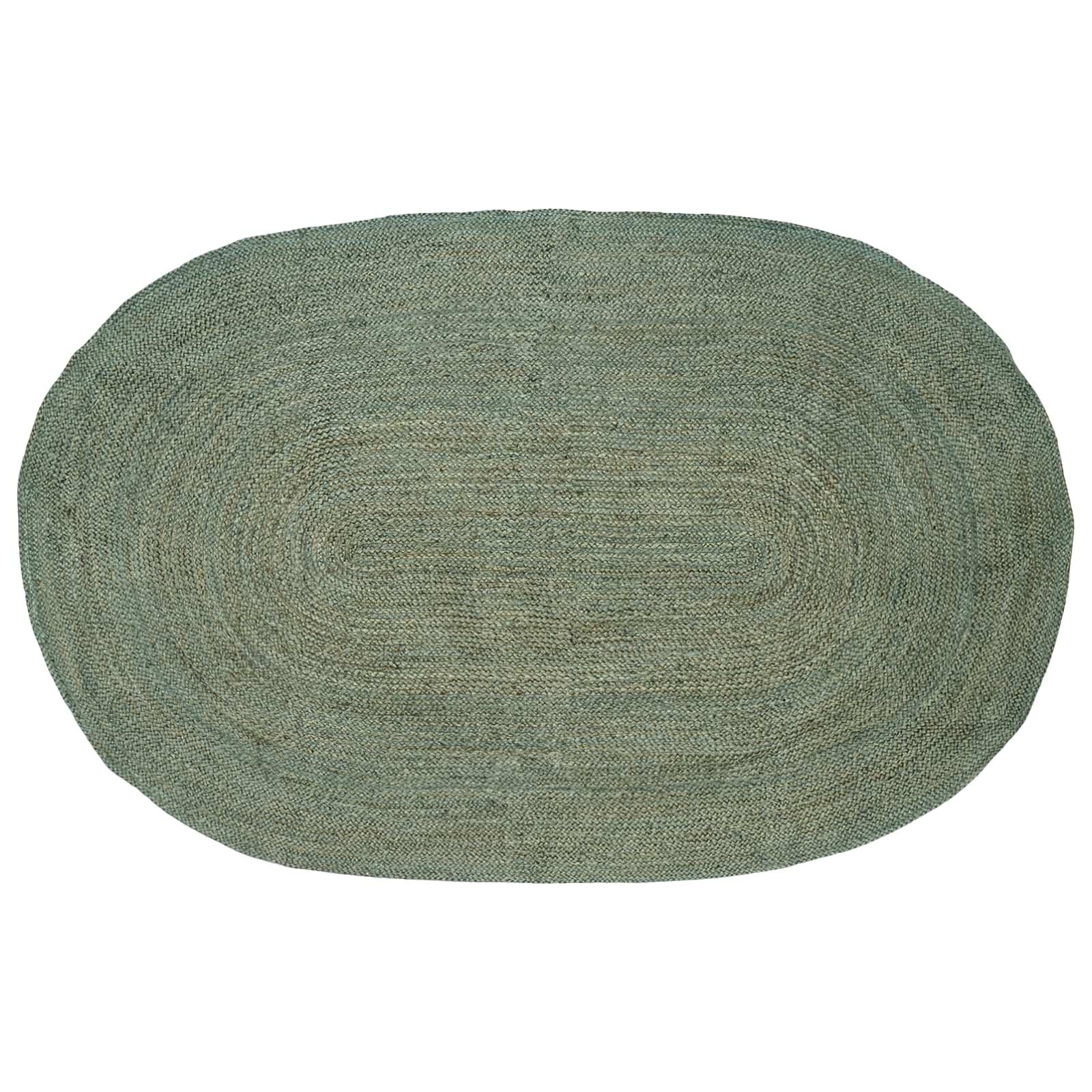 Oval områdetæppe i jute - olivengrøn 205 x 305 cm