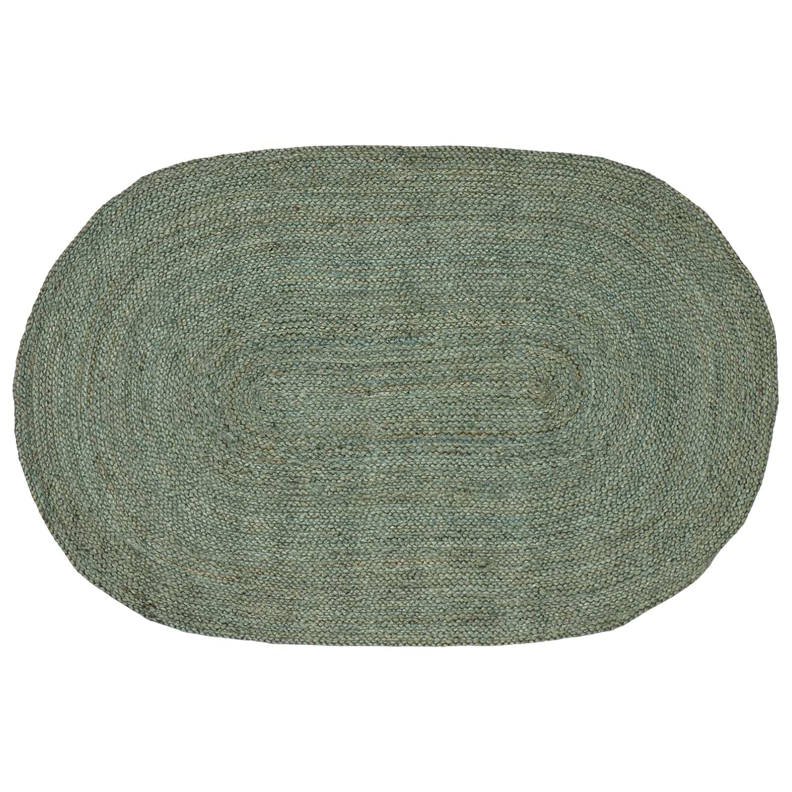 Ovalt jute områdetæppe - olivengrøn 122 × 183 cm