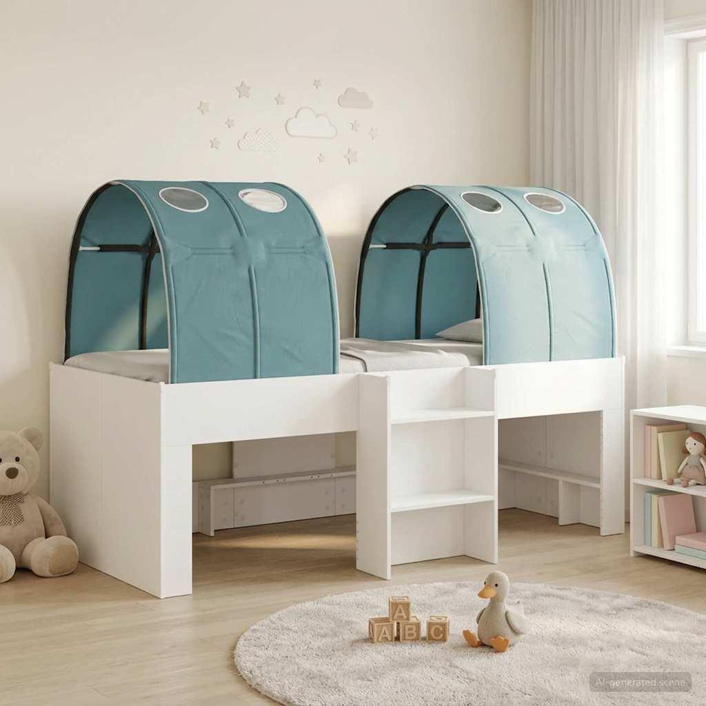 Kids'høj seng med tunnel Hvid og lyseblå Konstrueret træ