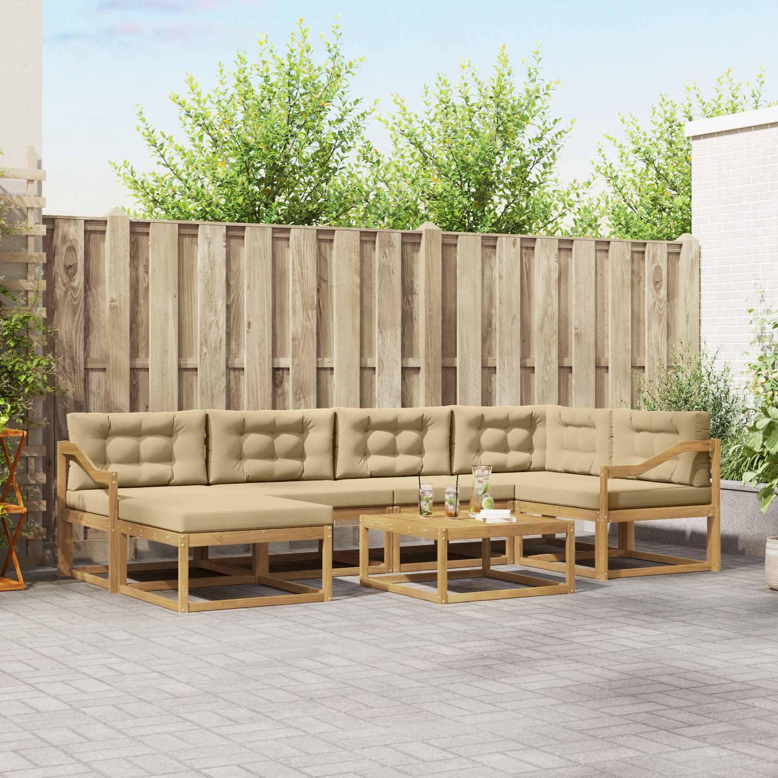 UdendÃ¸rs sofagruppe 7 dele - hvid og beige modulsofa i akacietrÃ¦