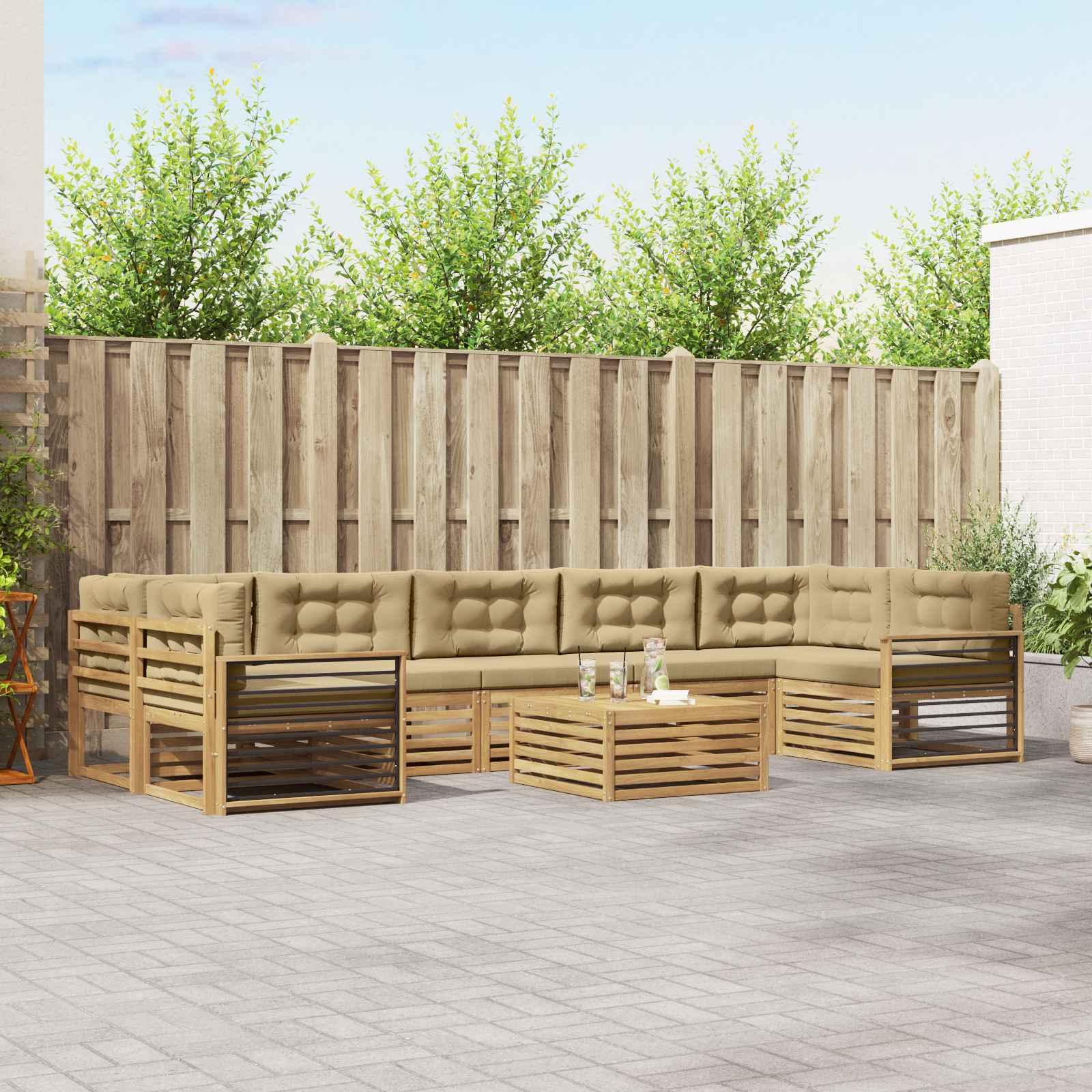 Udendørs sofagruppe i massivt akacietræ - 8 dele, hvid/beige, modulopbygget loungesæt