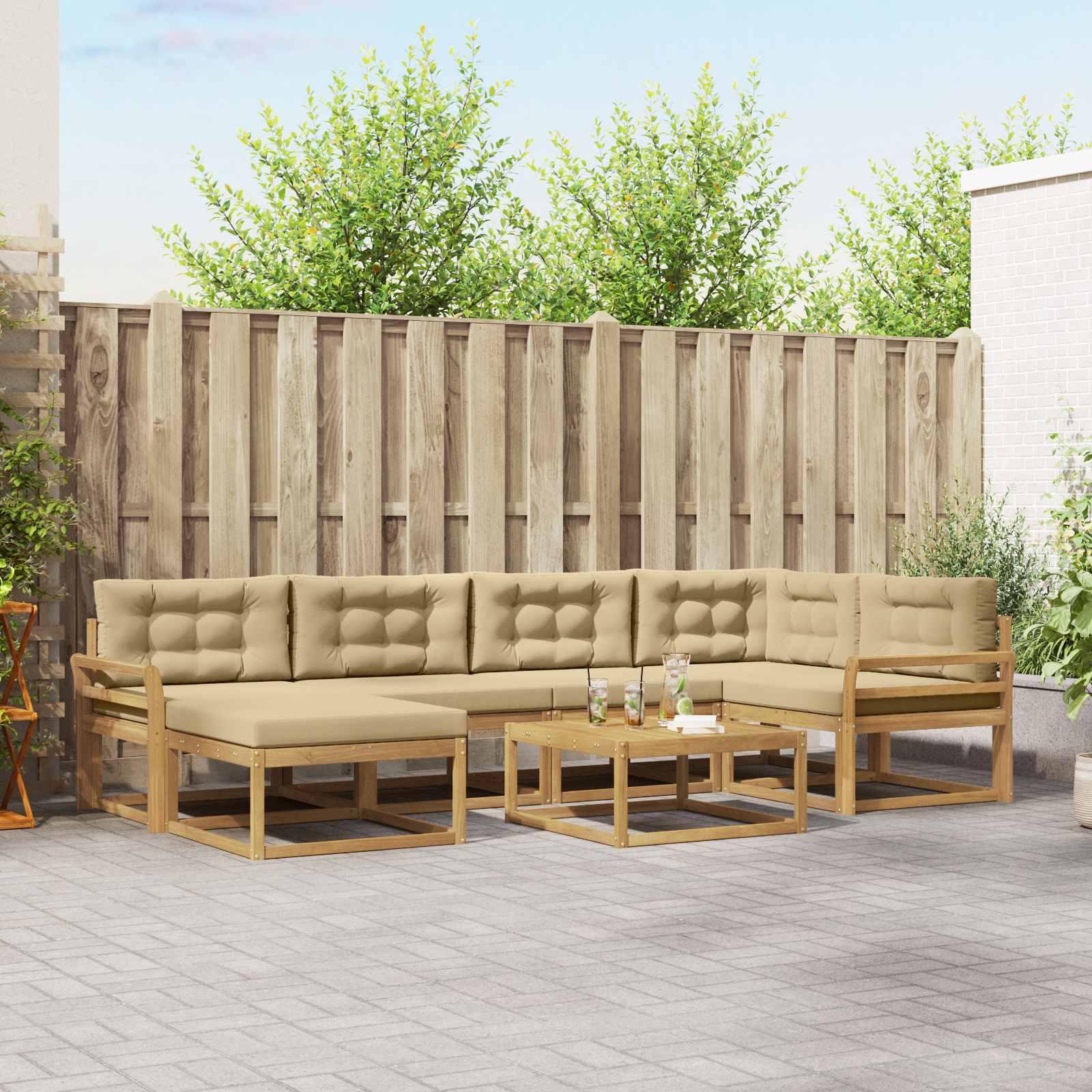 Udendørs sofagruppe i akacietræ - 7 dele, hvid/beige, modulopbygget