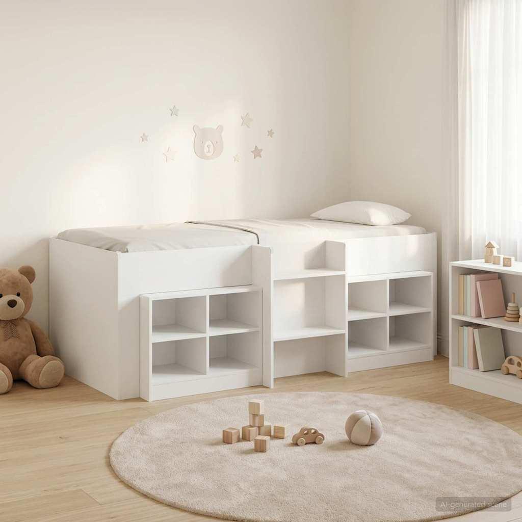 Loft seng ramme med skab med hylde 3 stk Hvid Konstrueret træ