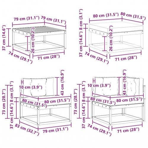 Udendørs sofagruppe i akacietræ - 7 dele, hvid/beige, modulopbygget